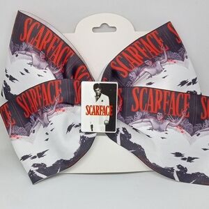 Hand Crafted Scarface Hair Bow - Black, White, Red